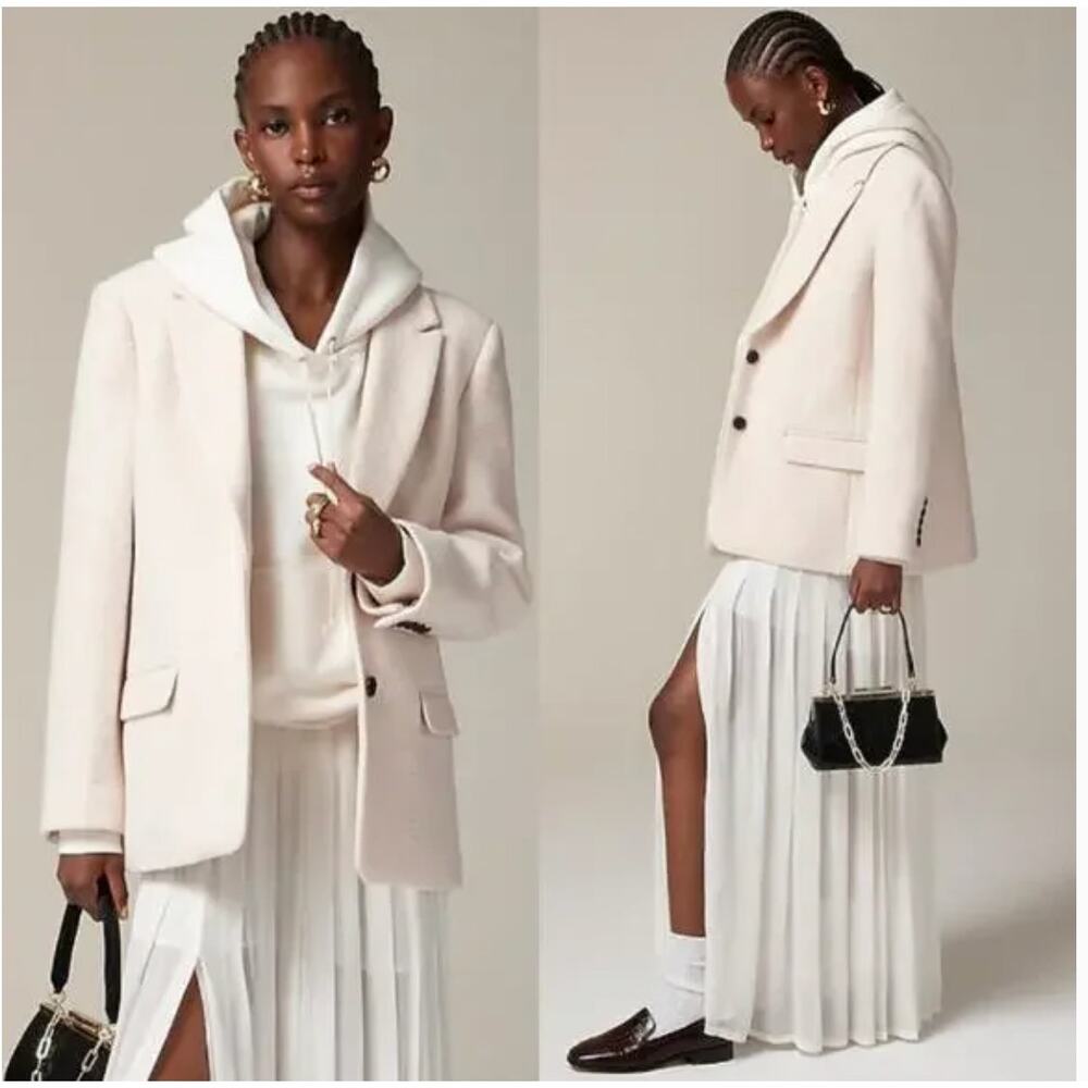 J.Crew Oversized Boiled Wool Blazer Jacket Size 14 NWT Dusty Ivory Menswear Coat